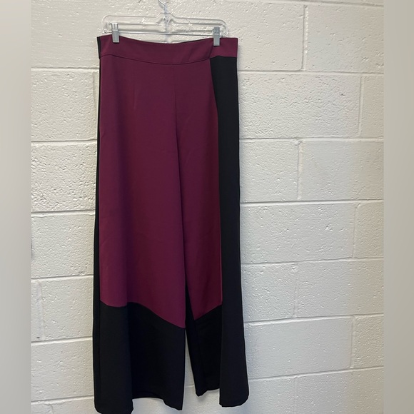 Vintage Maroon/ Black Color Block High Waisted Wide Leg Dress Pants Sz. L - Picture 3 of 9